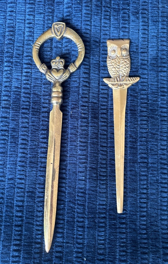 image for 2 Antique Brass Envelope Openers Including A Claddagh 1