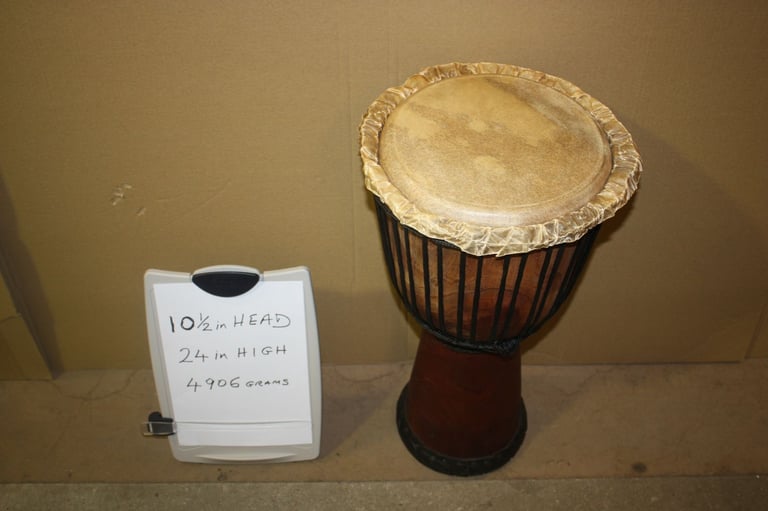 African Wooden Djembe Drum 10.1/2in Head x 24in High ~ Weight 4906 Grams ~ £75 ono