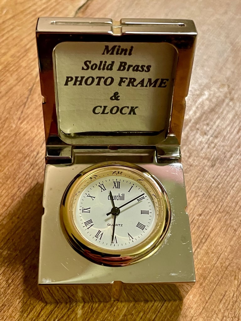 Mini solid brass photo frame and clock