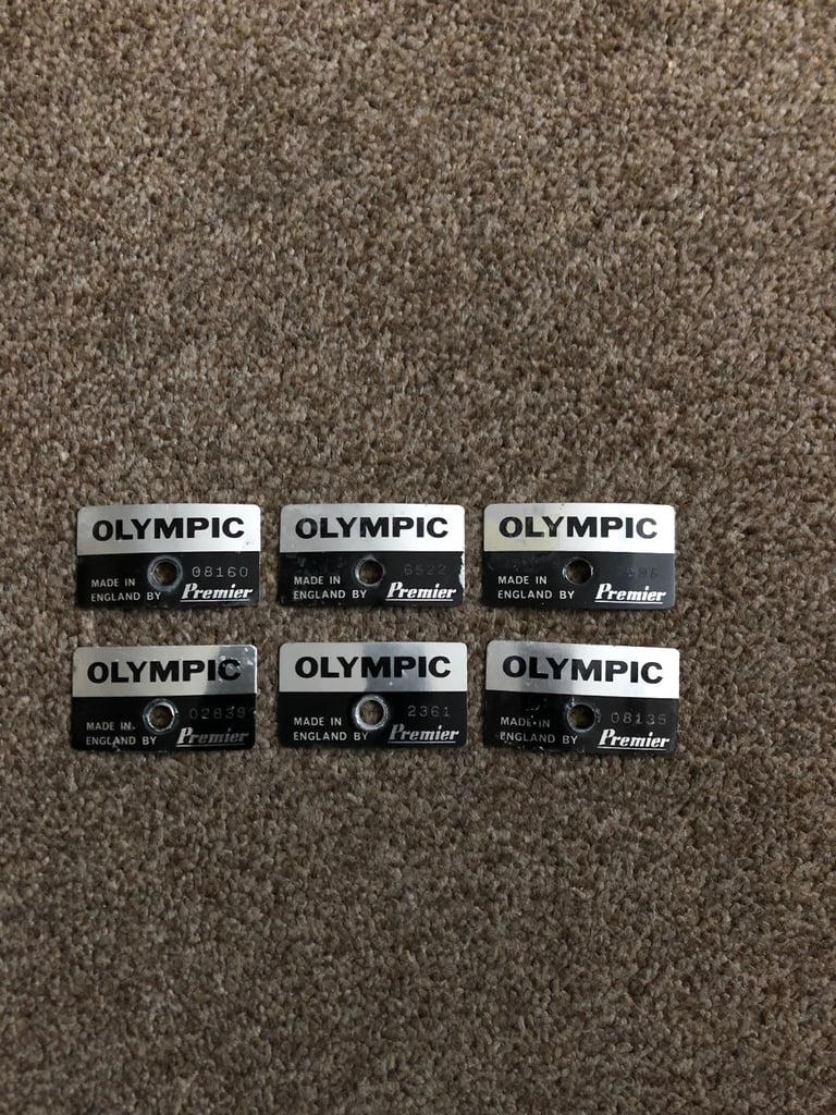 image for VINTAGE OLYMPIC DRUM BADGES X 7 ALL IN REALLY GOOD CONDITION