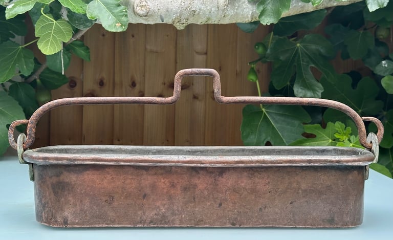 ANTIQUE FRENCH COPPER FISH KETTLE, PAN, JARDINIERE, PLANTER, 58cm long 4kg - 1900s - WILL POST!