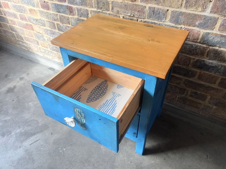 Coastal Blue Night Stand - Wooden Storage Drawer