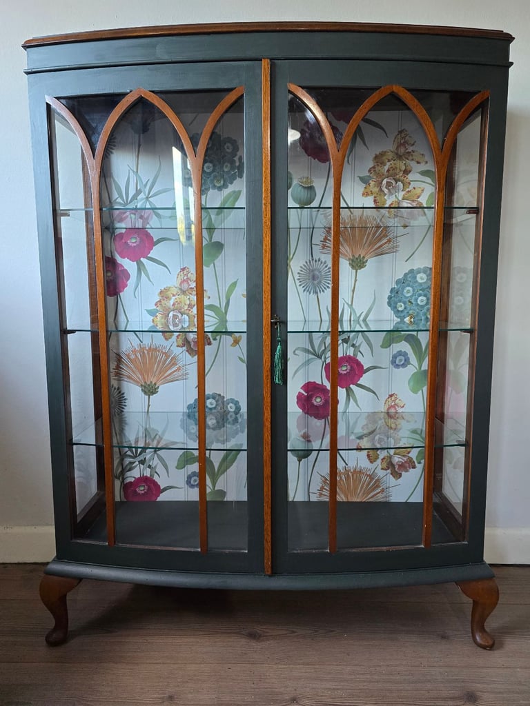 REFURBISHED  XL Antique Drinks Cabinet Cocktail Display Glass Wildflowers - Possible Local Delivery
