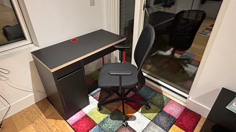 image for Office Desk & Swivel Chair Set – Compact Home Office Setup (Black)