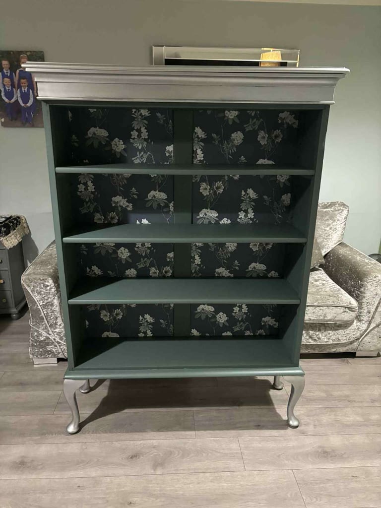 image for Upcycled bookcase in green and silver 