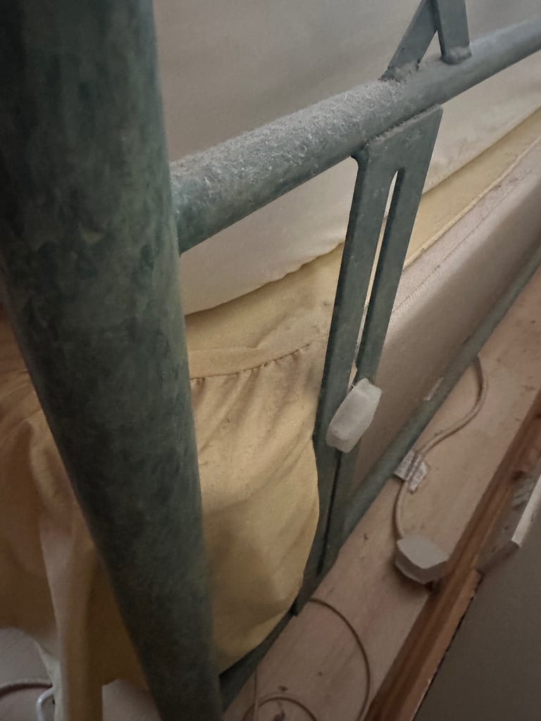 Green metal double bed headboard 