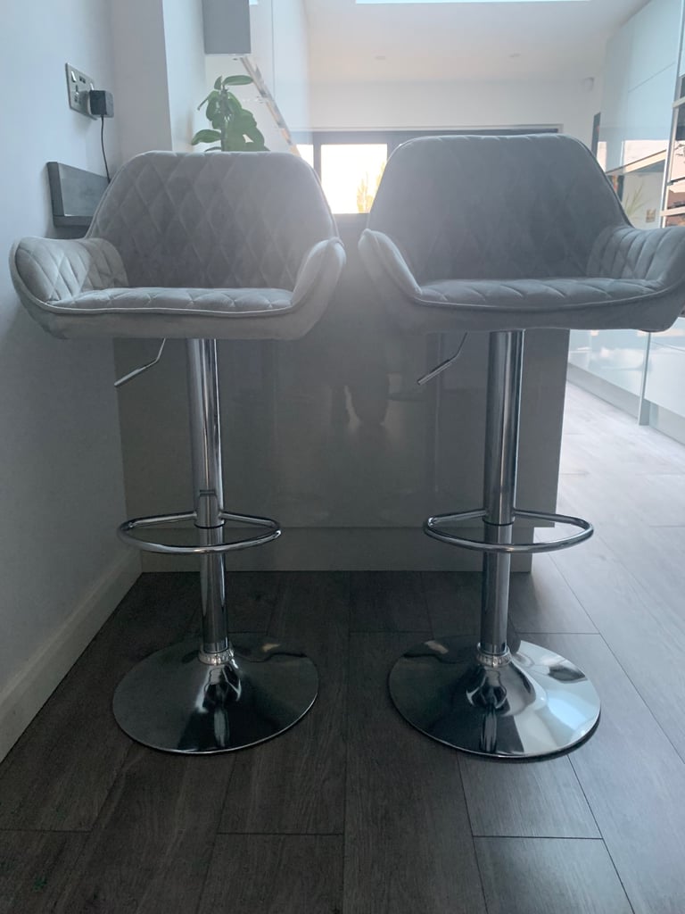 image for Diamond Stitch Bar Stools Grey Velour