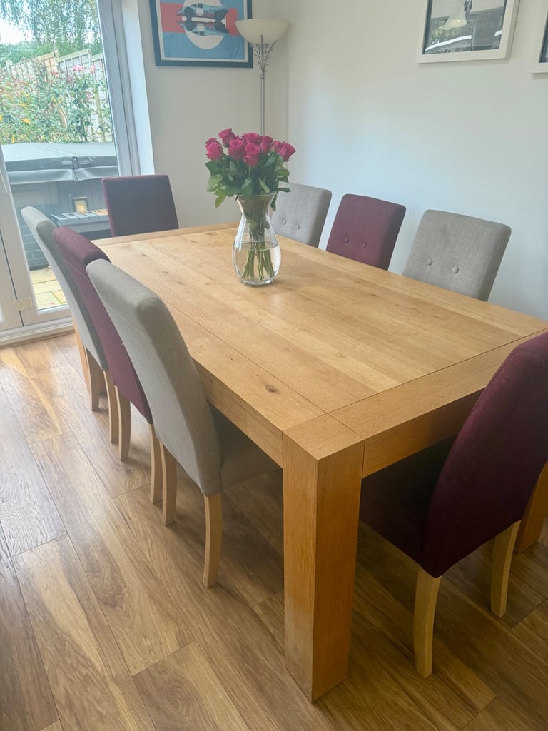 image for Beautiful solid pine dining table and 8 chairs