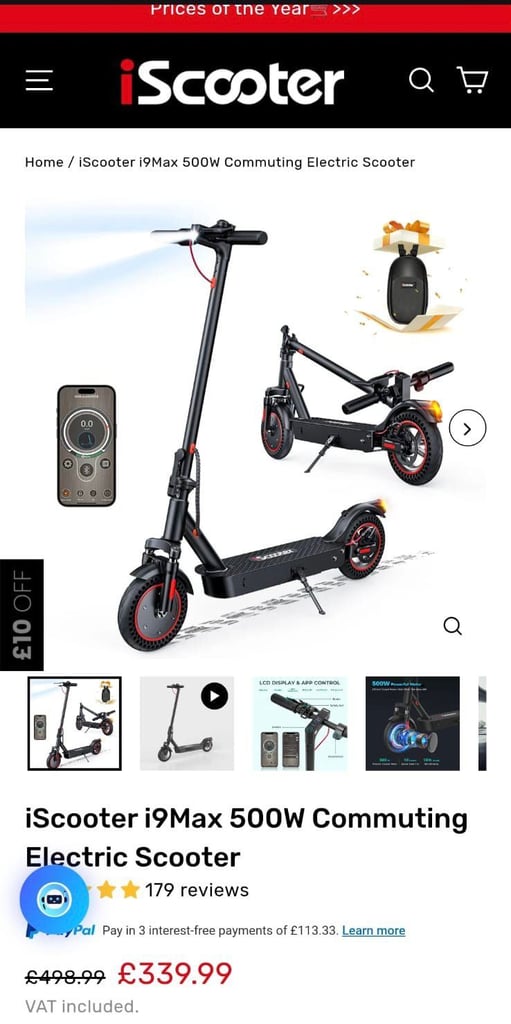 iScooter 500W i9Max Electric Scooter 10" Honeycomb Tires