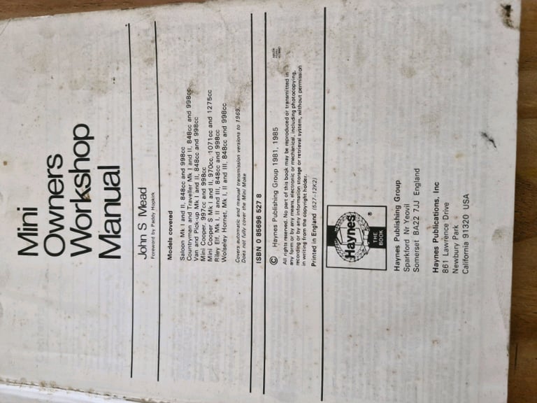 1959/69 Mini workshop manual Haynes