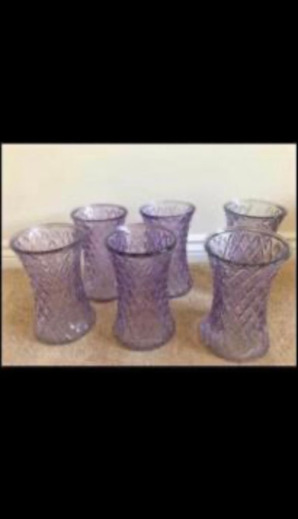 image for 5 x lilac patterned glass vases NEW unused.