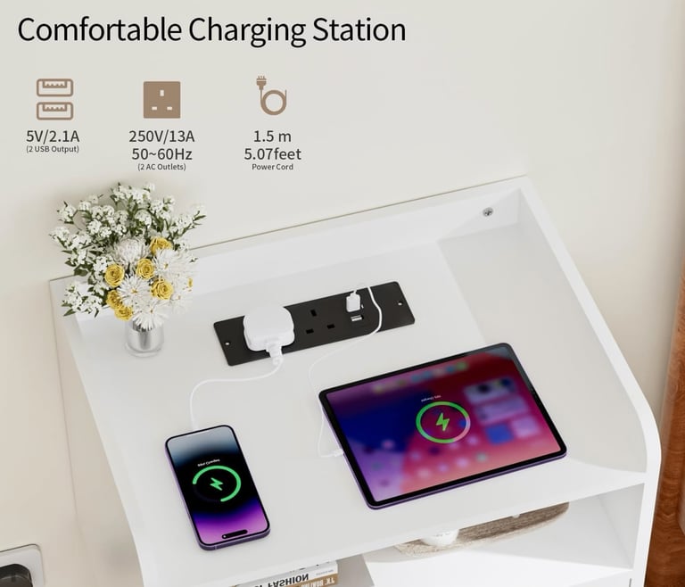 1x Bedside Table Wall Mount With Charging Station.