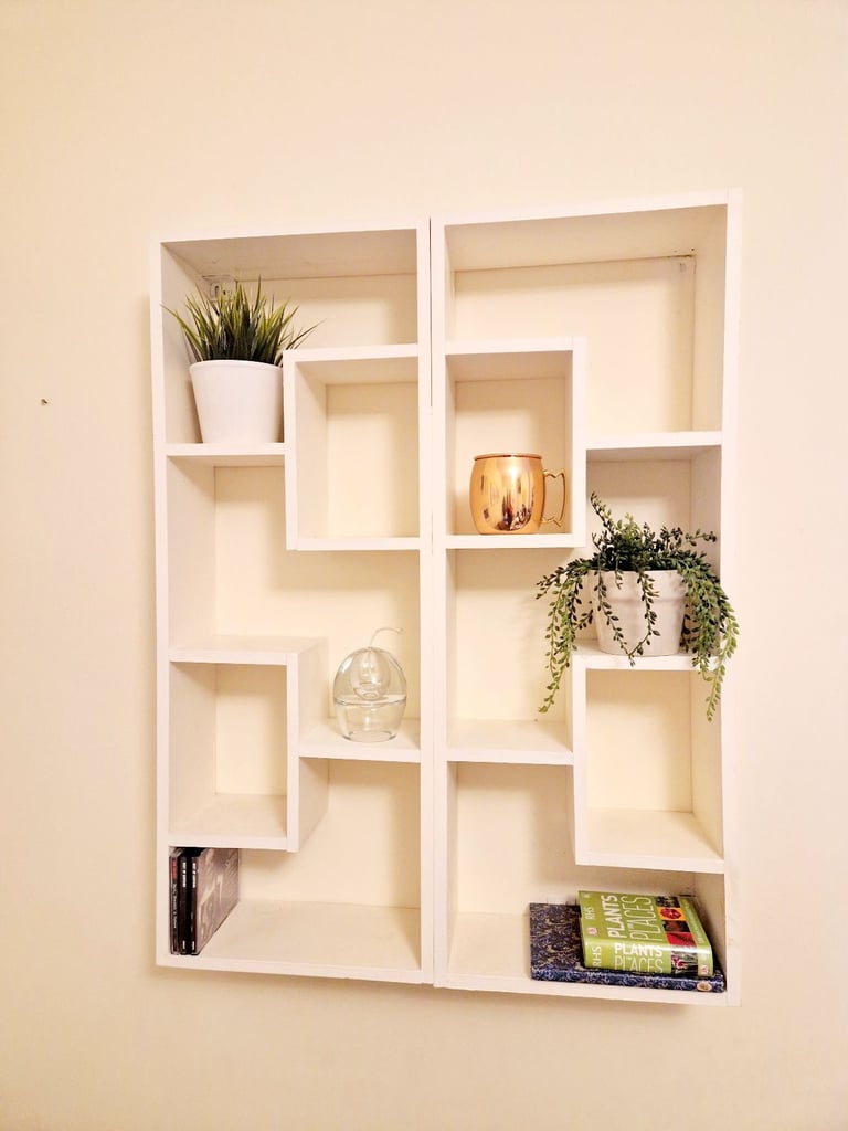 image for Quirky Floating Shelves - space-saving, multi compartment display unit solid pine