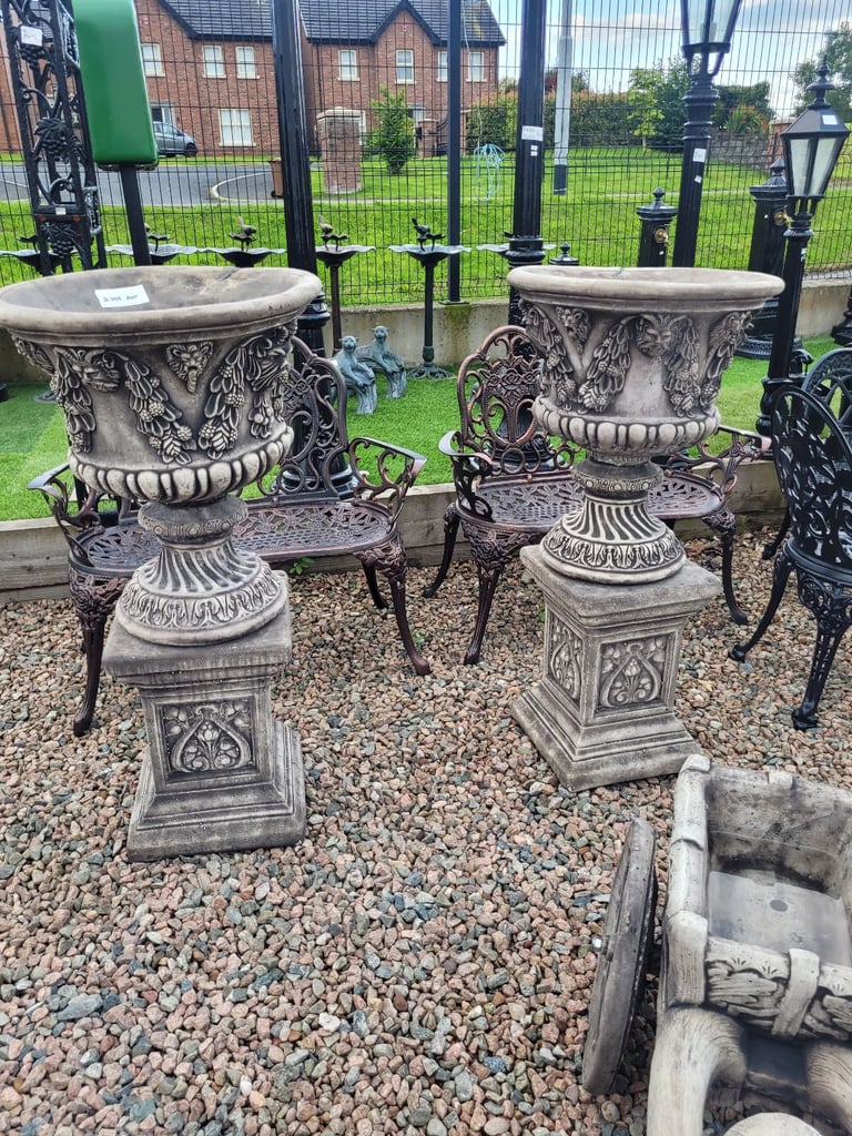 stone donkey & cart garden ornament