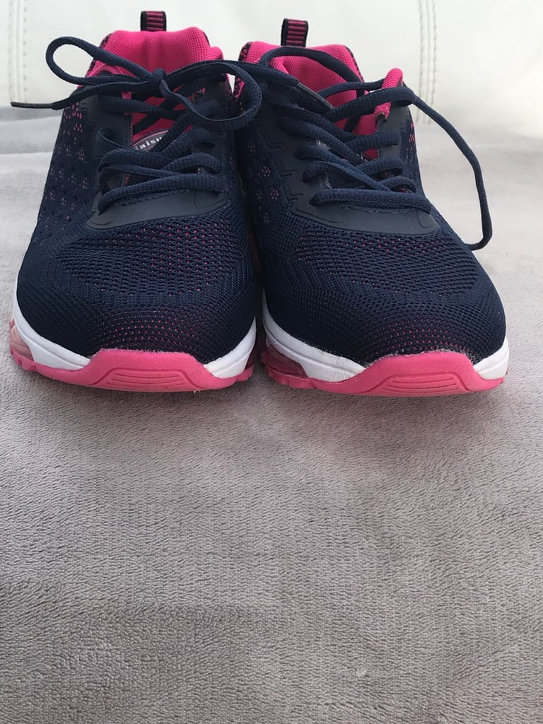 LADIES NAVY AND PINK LACE UP TRAINERS - SIZE 8 - WORN ONCE