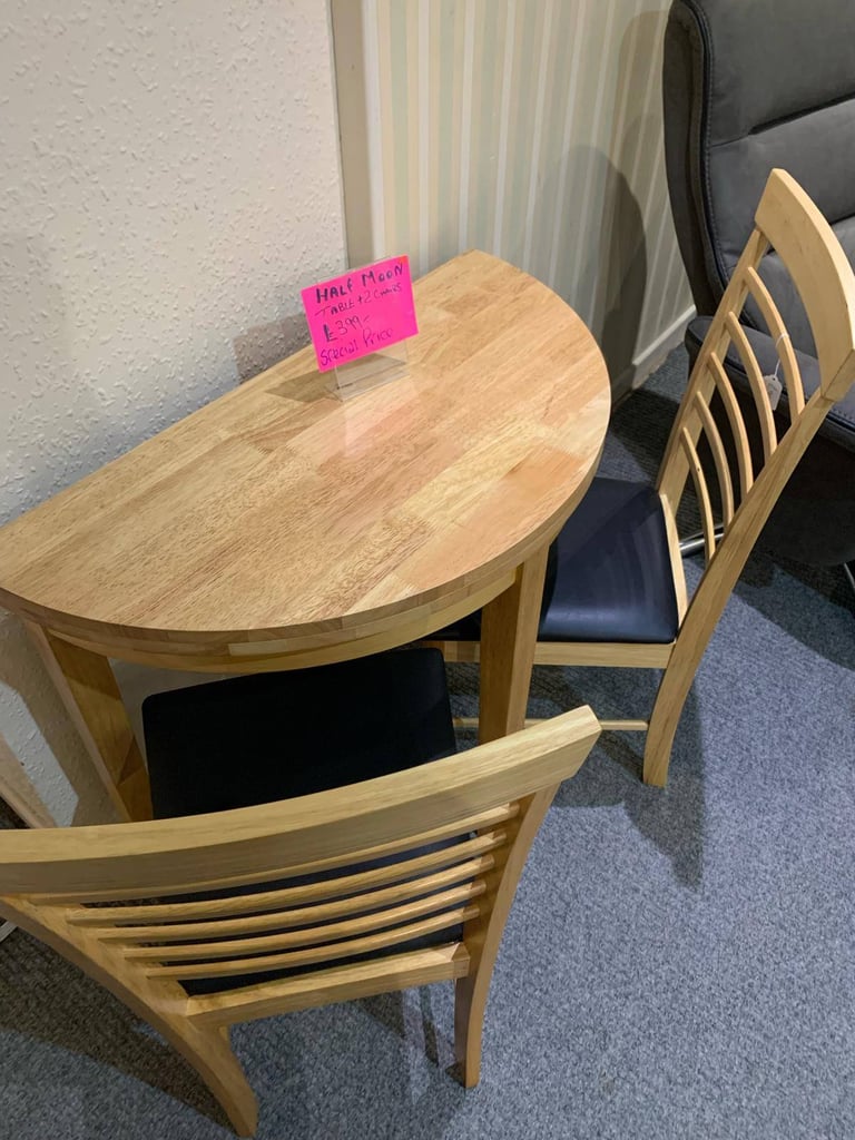 image for Marsic Wooden Half Moon Dining Table With 2 Chairs In Light Oak