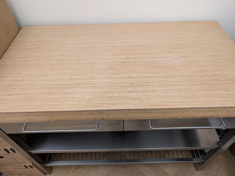 IKEA RIMFORSA Work bench, kitchen island, stainless steel/bamboo, 120x63.5x92cm
