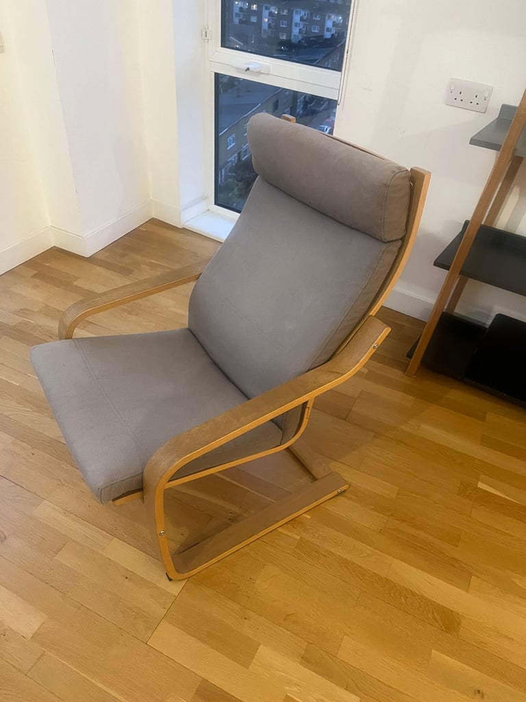 image for IKEA Poäng Armchair (Light Wood Frame & Grey Cushion)