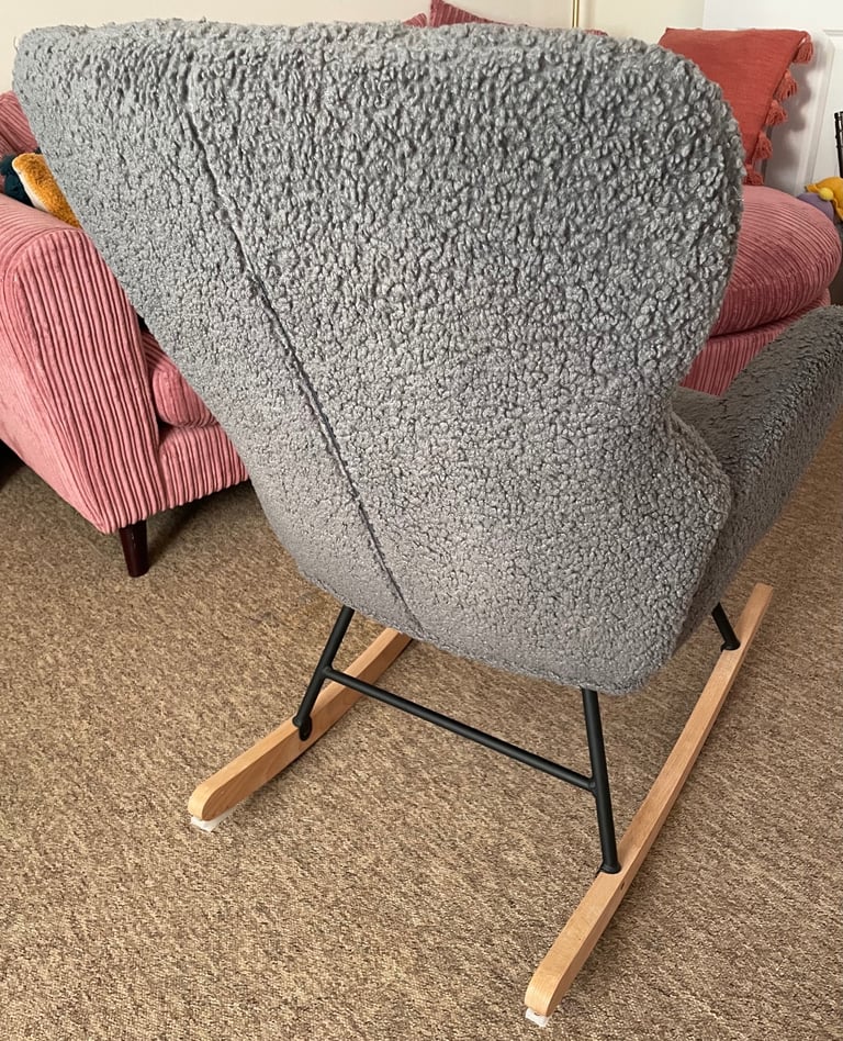 Boucle Teddy Grey high back rocking chair