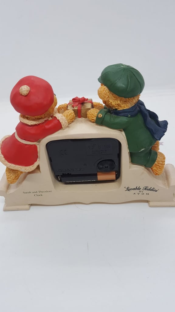 image for Rare Avon Christmas Sarah & Theodore Teddies Clock Collectors Item