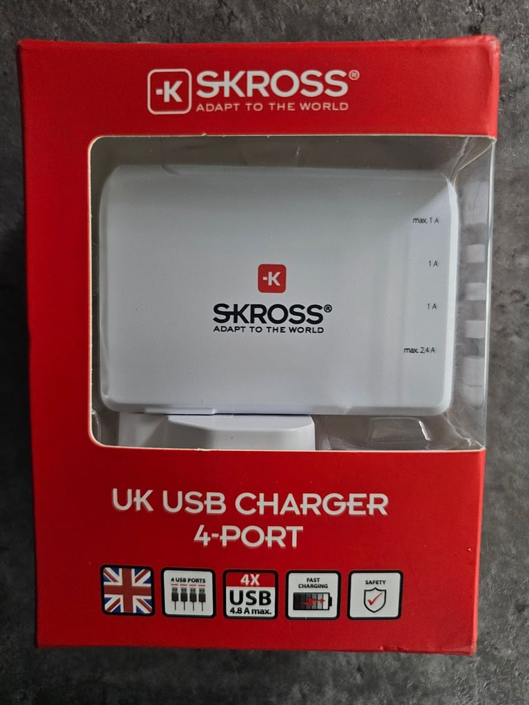 image for SKROSS USB 4 Port Charger - For Europe, USA, Japan & Many More - New