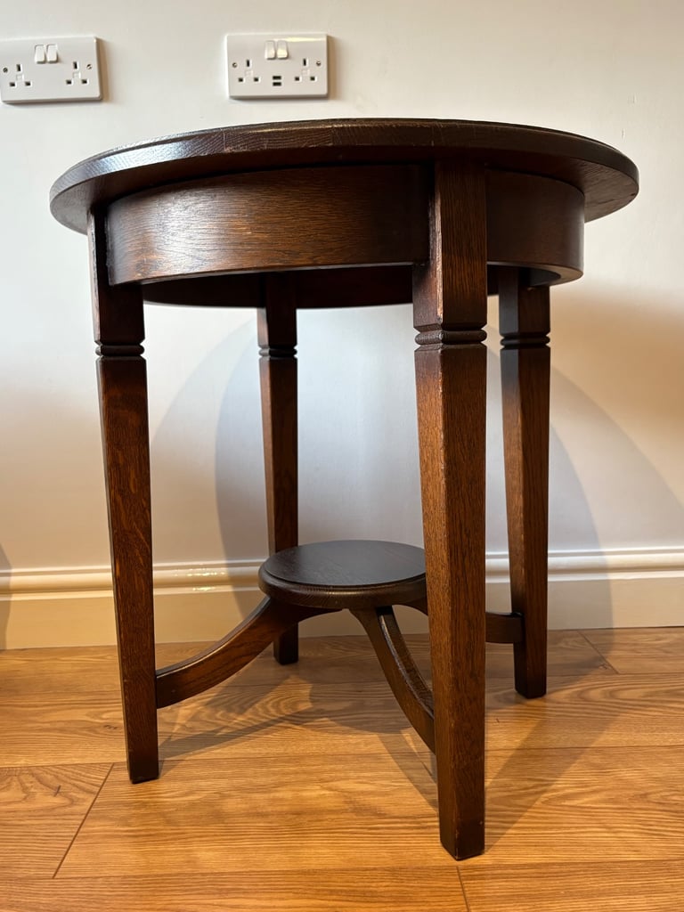 image for Vintage Dark Wood Round Side Table