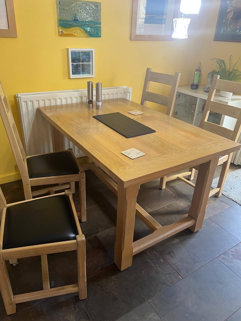 image for SOLID OAK TABLE & CHAIRS