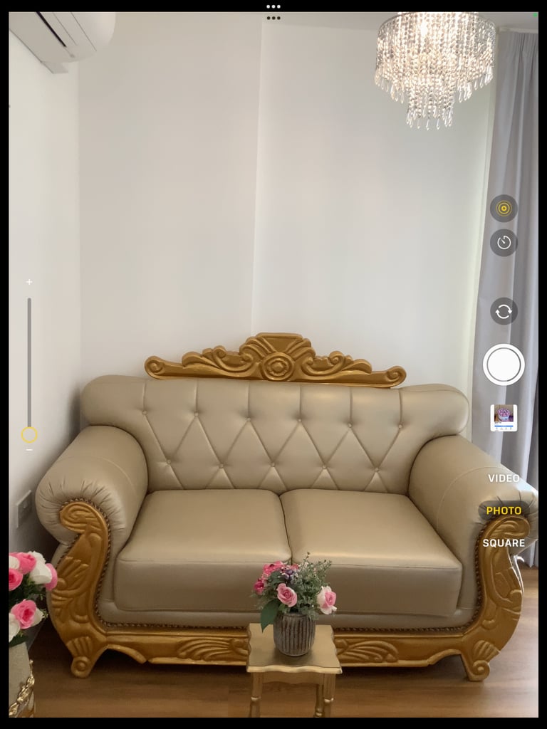 Stunning leather sofa Gold colour see the quality RRP over £2500 now £750 localdelivery 