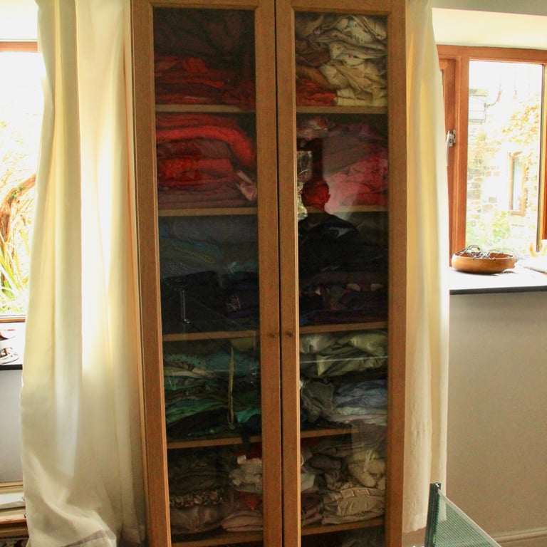 Light Wood Glass Fronted Wardrobe/ Shelving Unit