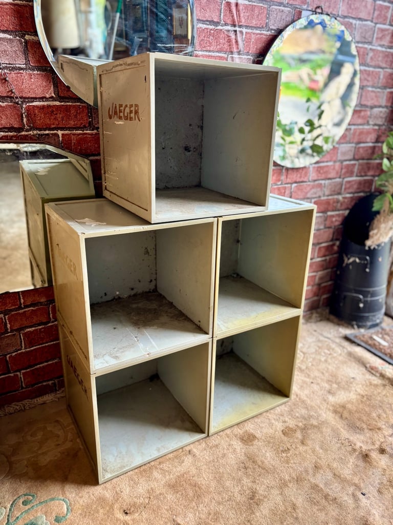 5 Vintage JAEGER plastic stacking shop display boxes/crates./storage