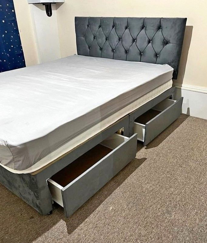 Luxury DIVAN 4FT6 Double Bed Base With 2 Drawers + Mattress -Special Offer 20% Off **