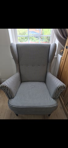 STRANDMON Wing chair, Vibberbo black/beige in Swanscombe, Kent