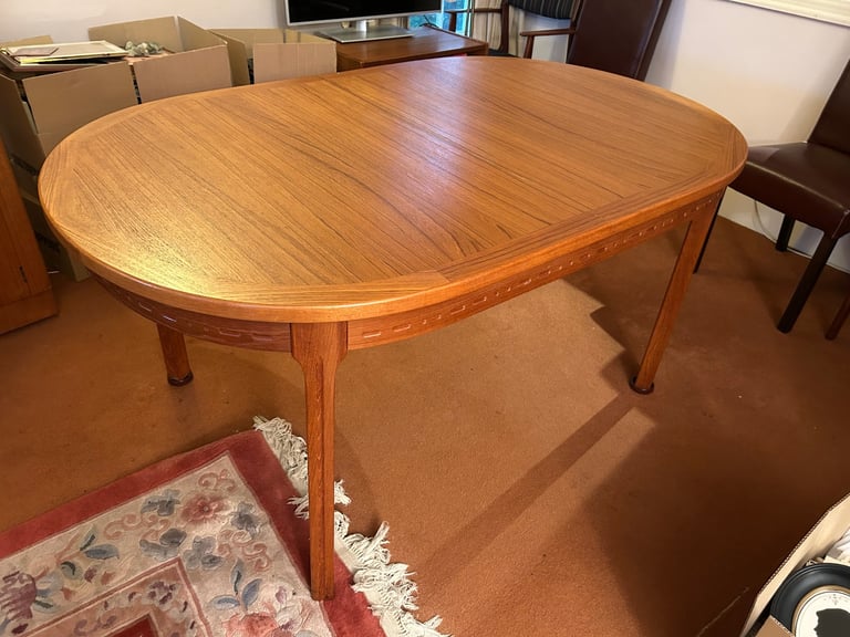 image for Swedish Troeds mid century modern teak oval extendable dining table 