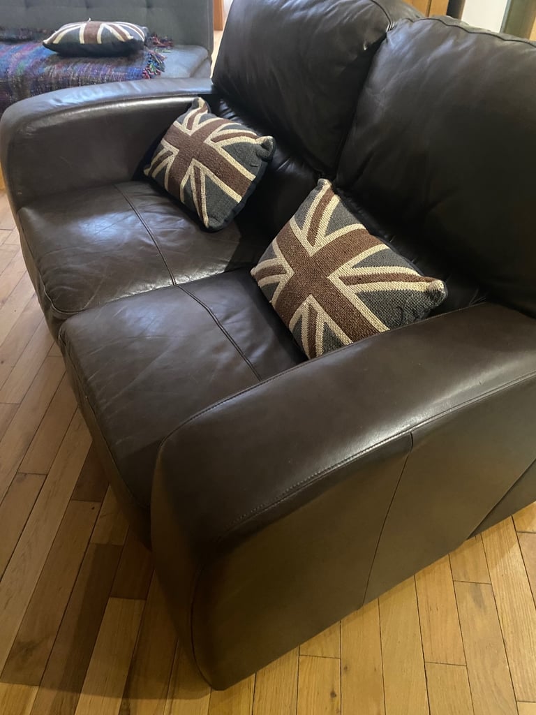 image for Brown Leather Barker & Stonehouse 2 seater sofa settee