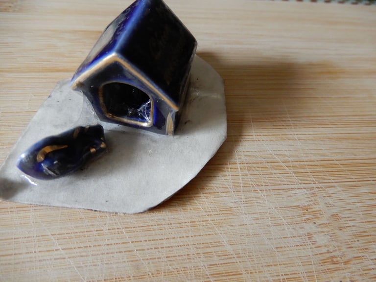 image for Vintage Limoges Cobalt Blue  Dog and Dog house Miniature Figure 