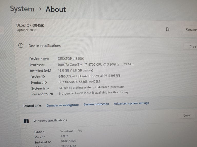 FULL SET Dell 7060 Core i7 8th Gen - 16GB Ram - 256GB SSD - Windows 11 Pro Computer PC