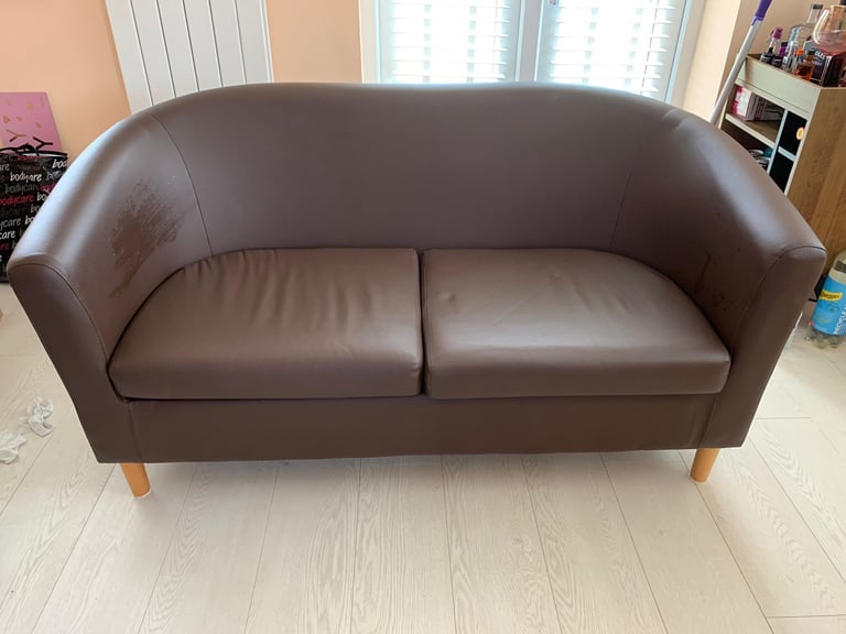 2 Seater Tub Sofa in Brown Faux Leather | in Darlington, County Durham |  Gumtree