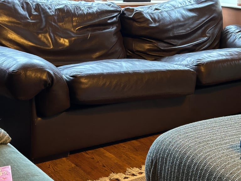 Dark brown leather sofa
