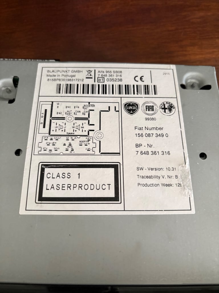 Blaupunkt CD/Radio Head Unit for Alfa Romeo/Fiat/Lancia