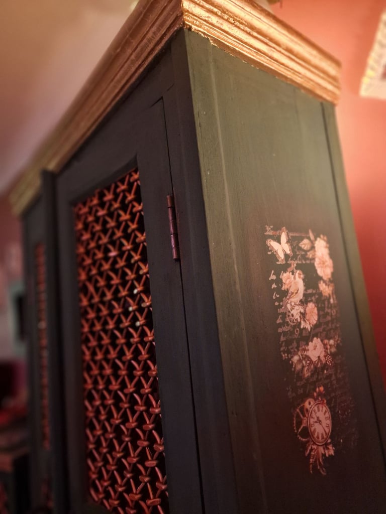 Hand painted solid wood furniture Unique artisan craft  Table Shelf Cubbord 