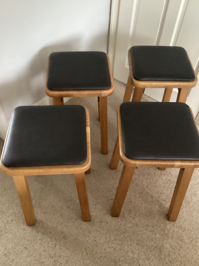 Solid Oak stool faux Leather seat pad