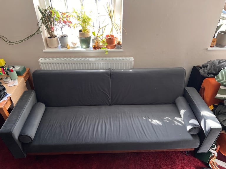Made 3 seater click clack sofa bed in dark grey velvet (RRP £550)