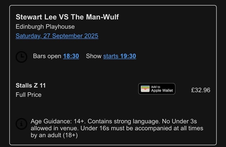 Stewart Lee Ticket - Edinburgh Playhouse - 27th Sept