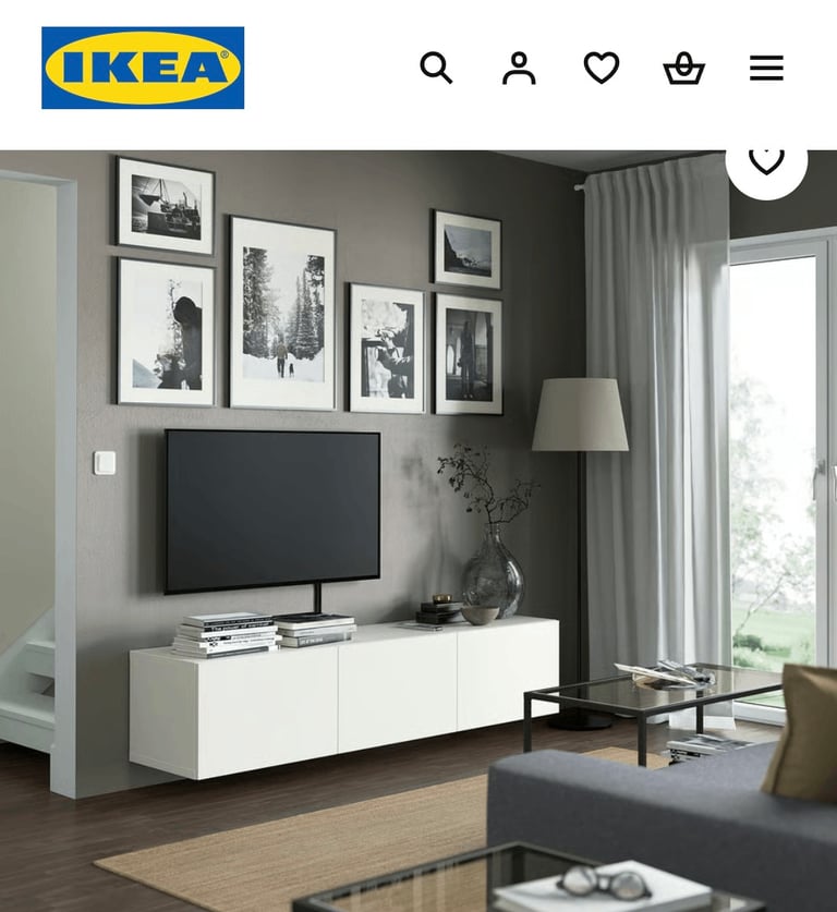 Ikea Besta TV bench white with glass doors 180x40x38cm