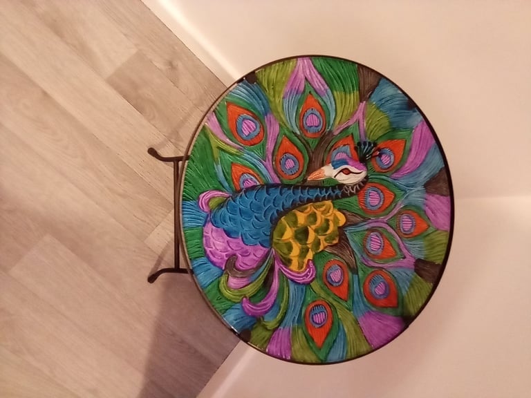 image for Hand painted peacock glass table