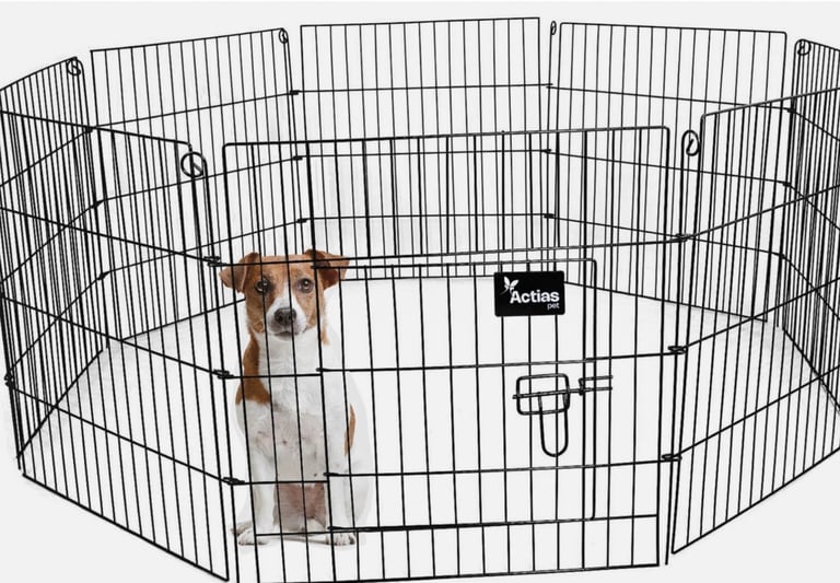 Brand new metal pet enclosure, silver, new in box.