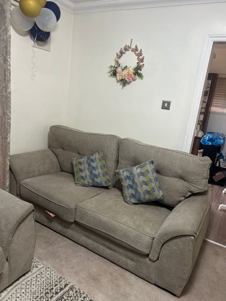 image for Beige Fabric 2 & 3 Seater Sofa Set