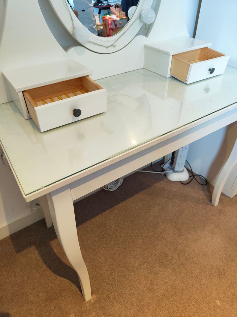 Ikea dressing table White vanity makeup mirror Hollywood lights