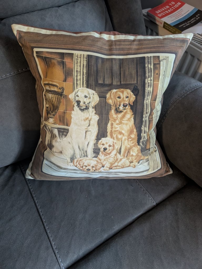 image for Beautiful Golden retriever and pups cushion with inner