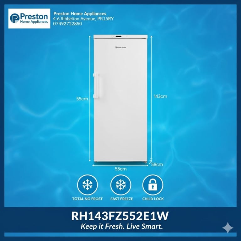 Russell Hobbs Freestanding Upright Freezer White 168 Litre with 5 Drawers